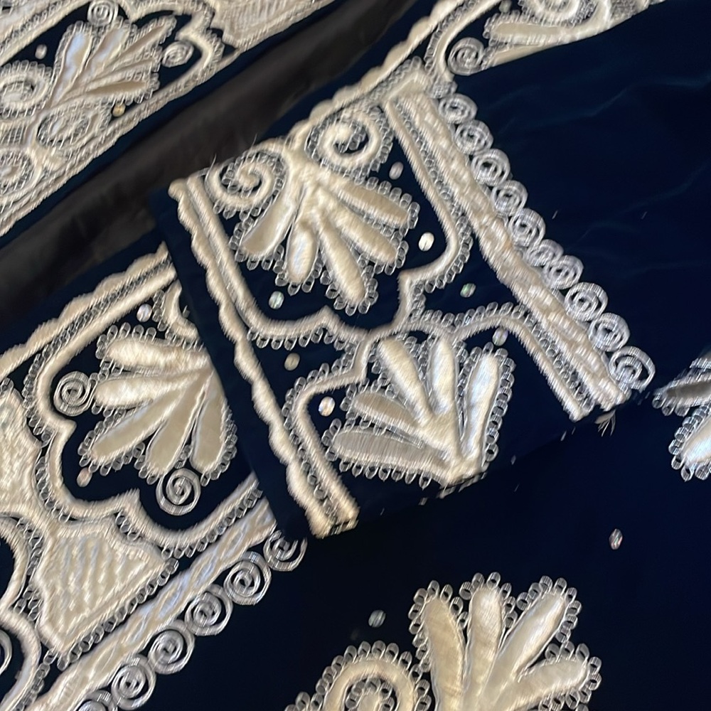 Vintage Black Trench Coat with Silver Embroidery - Picture 3 of 8